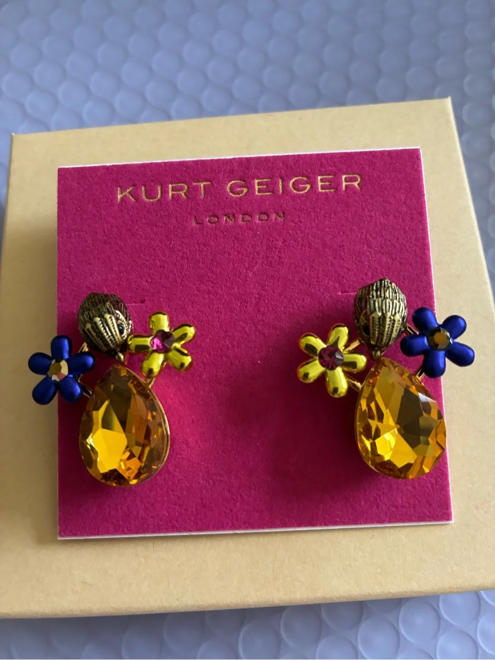 Kurt Geiger Kids Yellow Gem & Blue Flower Earrings